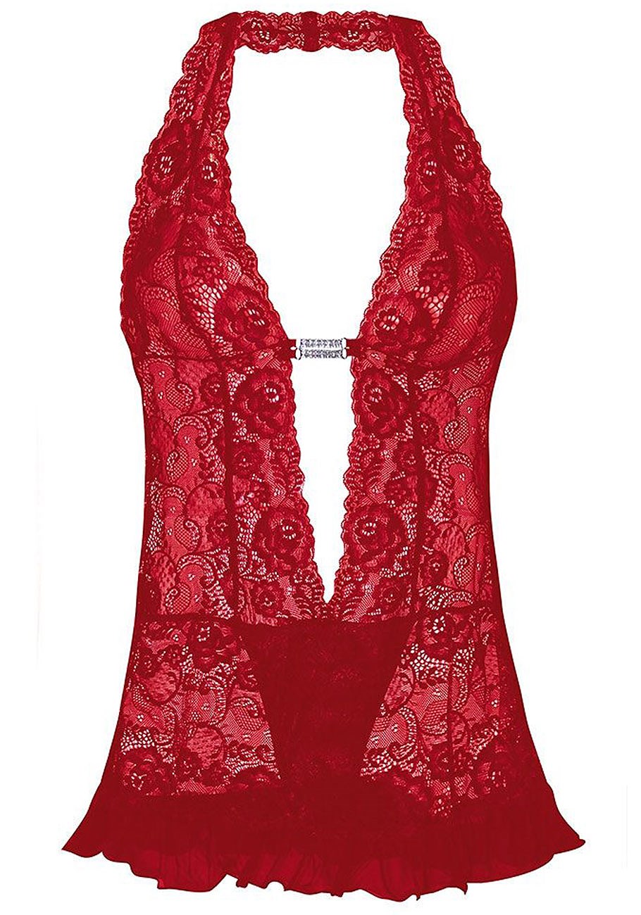 plunge halter lace teddy