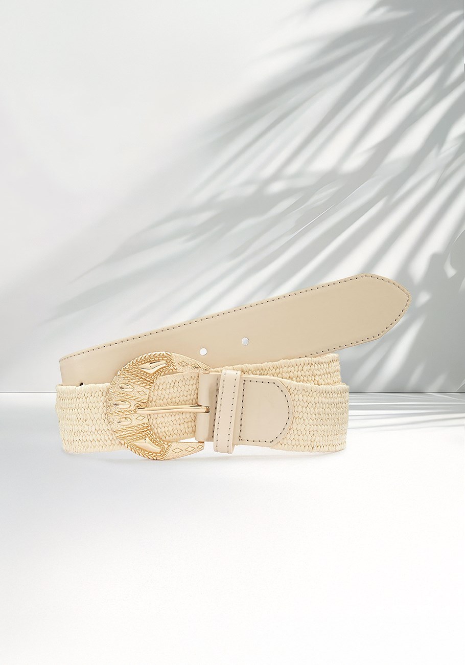 leather trim woven belt