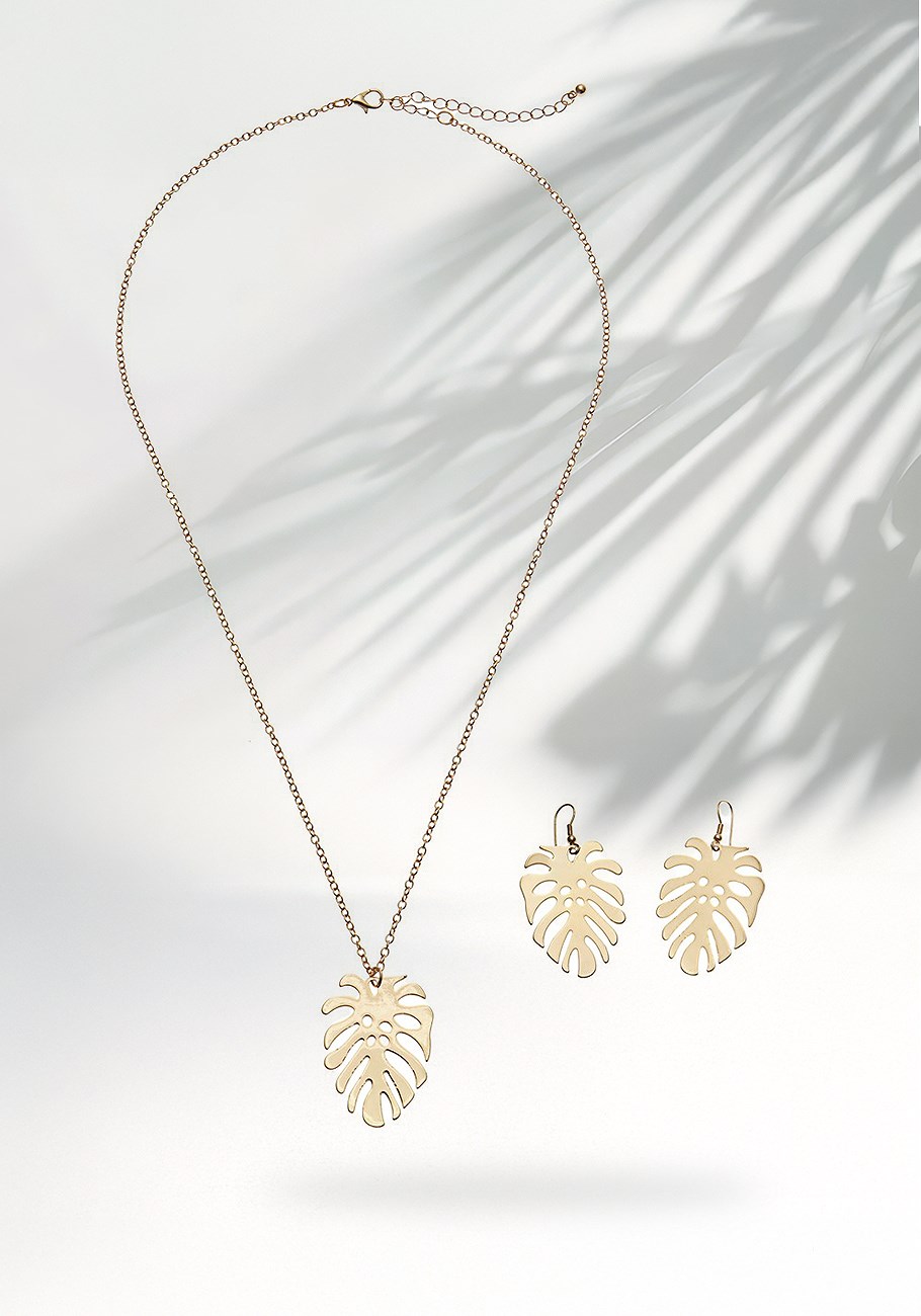 palm leaf necklace & earrings set