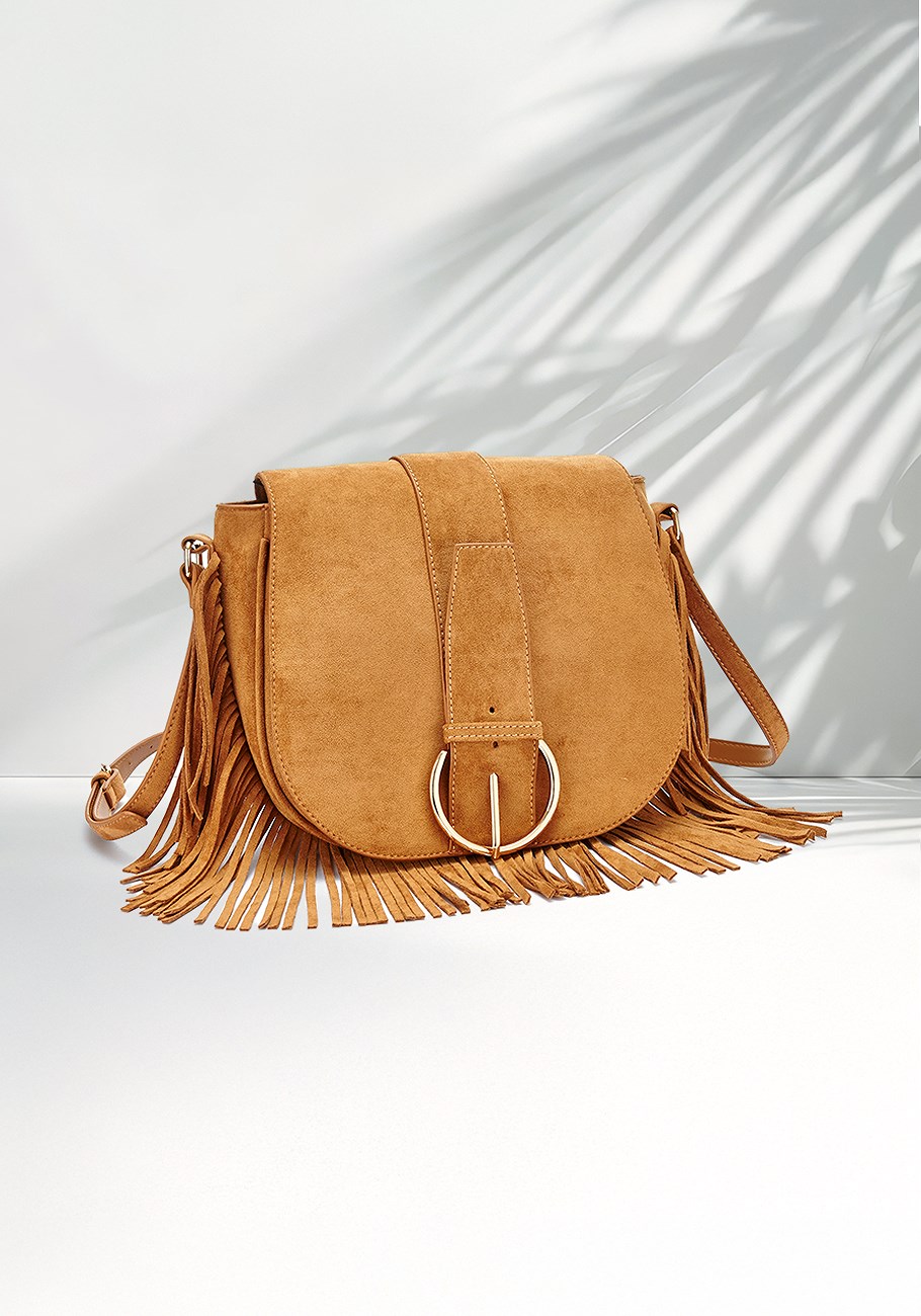 faux suede fringe detail purse