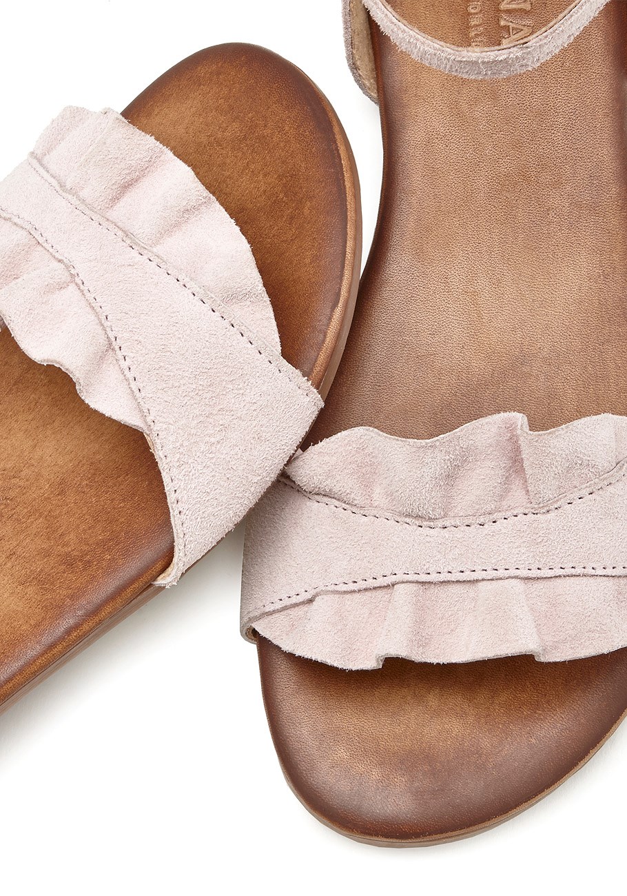 ruffle detail suede sandals