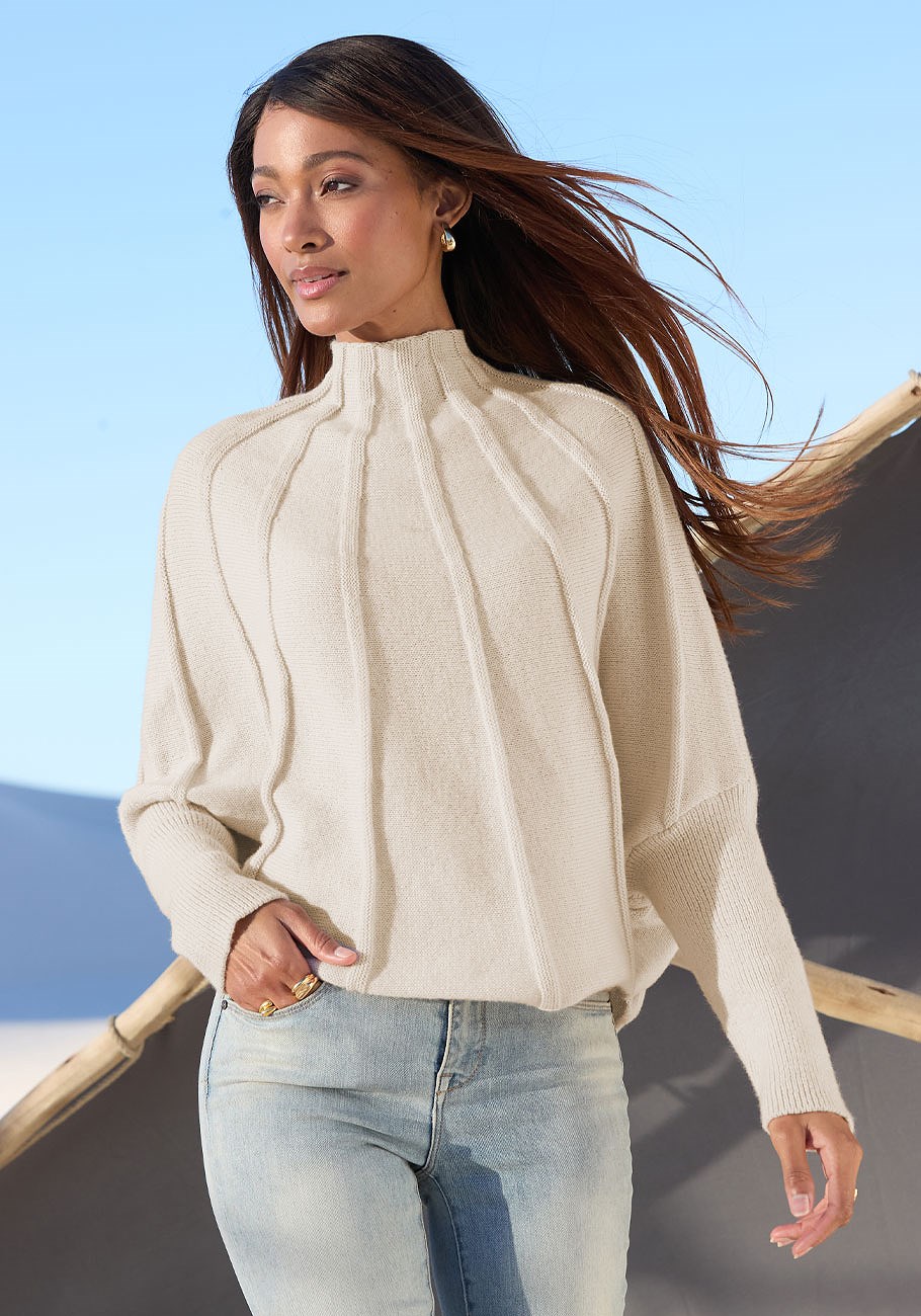 mock neck ribbed sweater