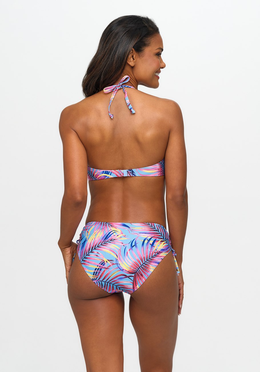 palm print mid rise bikini bottom