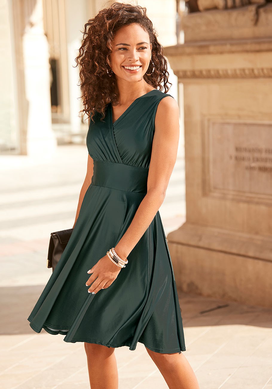 sleeveless wrap look dress