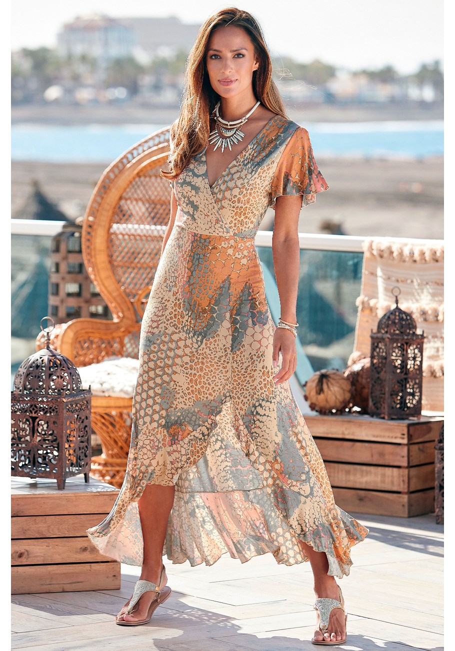 printed side slit maxi dress