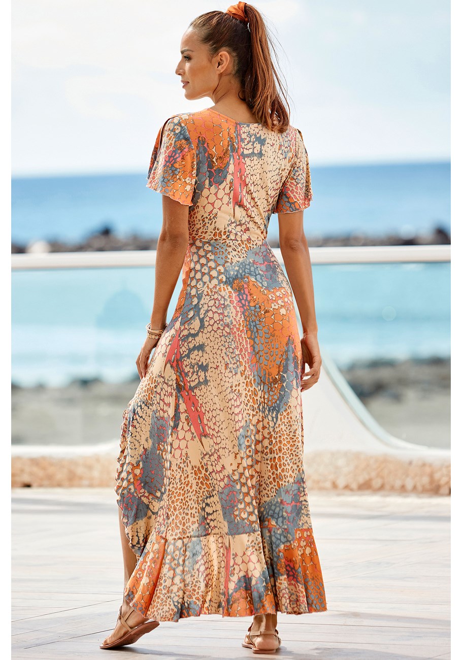 printed side slit maxi dress