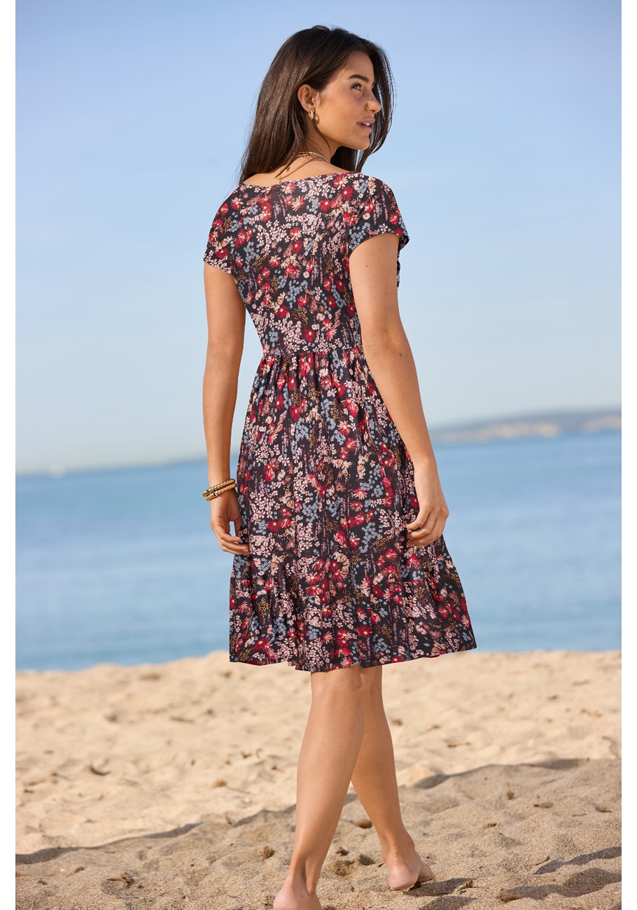 v-neck flounce dress